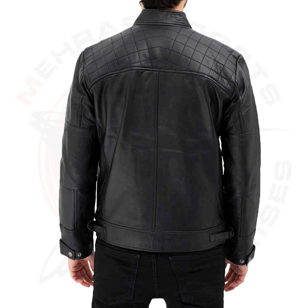 Men's Café racer Style Biker Motorcycle Leather Jacket Genuine Sheepskin Leather