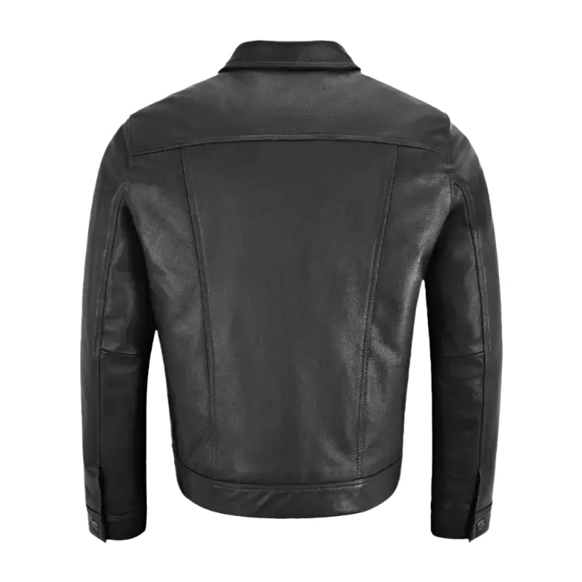 Mens Black Leather Trucker Jacket
