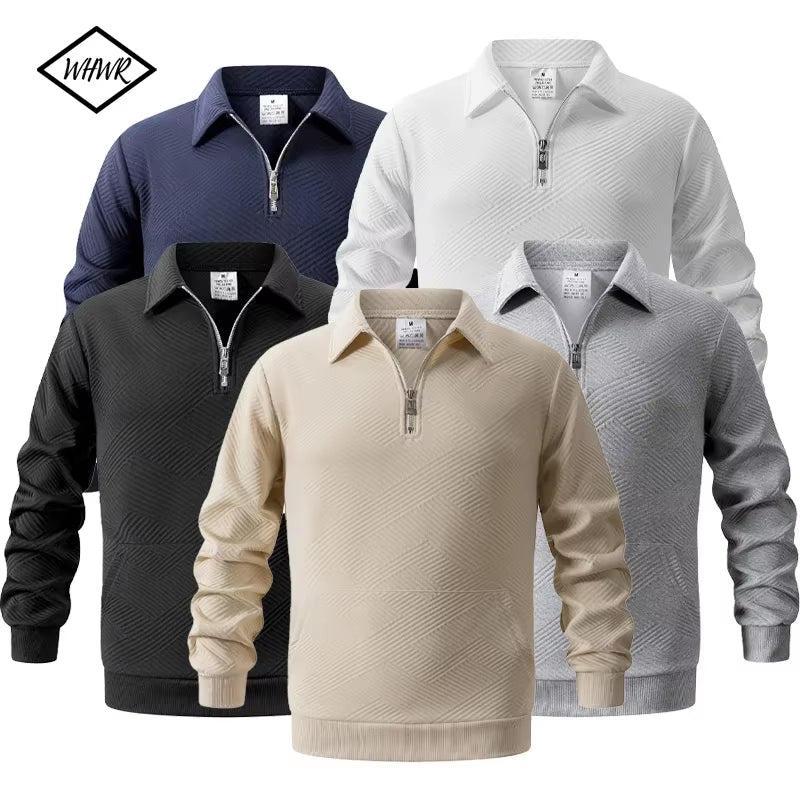 Mens Knitted Jacquard Quarter Zip Sweatshirts Long Sleeve Stand Collar Casual Pullover Texture Fall Sweatshirt