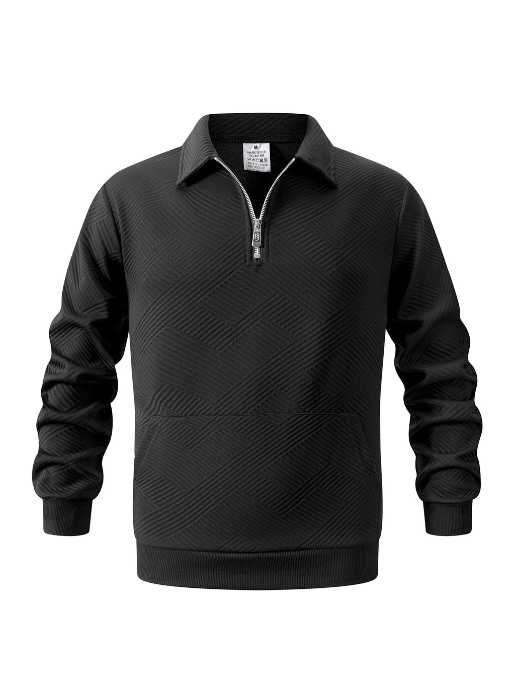 Mens Knitted Jacquard Quarter Zip Sweatshirts Long Sleeve Stand Collar Casual Pullover Texture Fall Sweatshirt