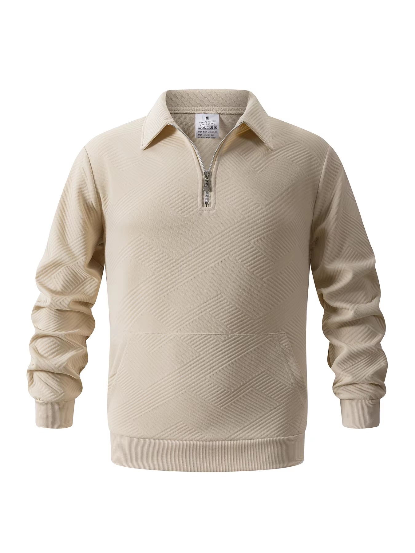 Mens Knitted Jacquard Quarter Zip Sweatshirts Long Sleeve Stand Collar Casual Pullover Texture Fall Sweatshirt