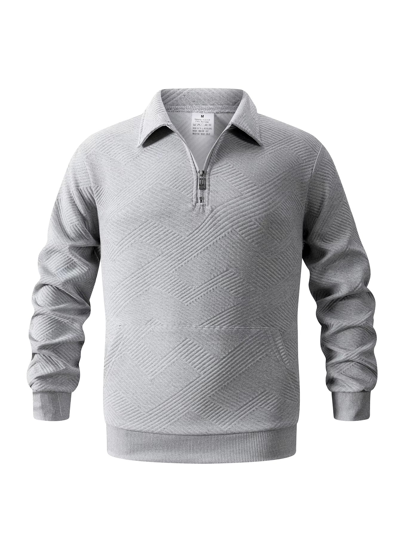 Mens Knitted Jacquard Quarter Zip Sweatshirts Long Sleeve Stand Collar Casual Pullover Texture Fall Sweatshirt