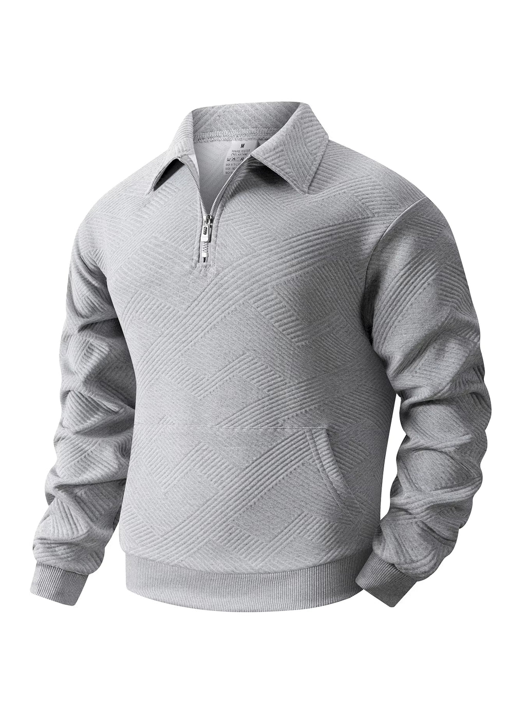 Mens Knitted Jacquard Quarter Zip Sweatshirts Long Sleeve Stand Collar Casual Pullover Texture Fall Sweatshirt