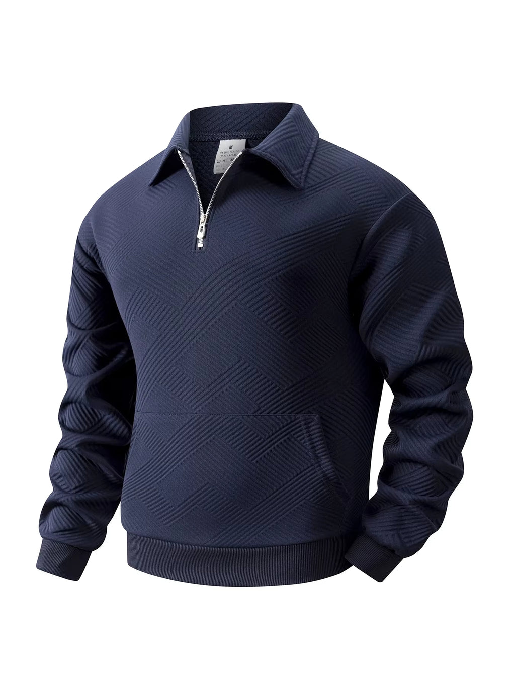 Mens Knitted Jacquard Quarter Zip Sweatshirts Long Sleeve Stand Collar Casual Pullover Texture Fall Sweatshirt