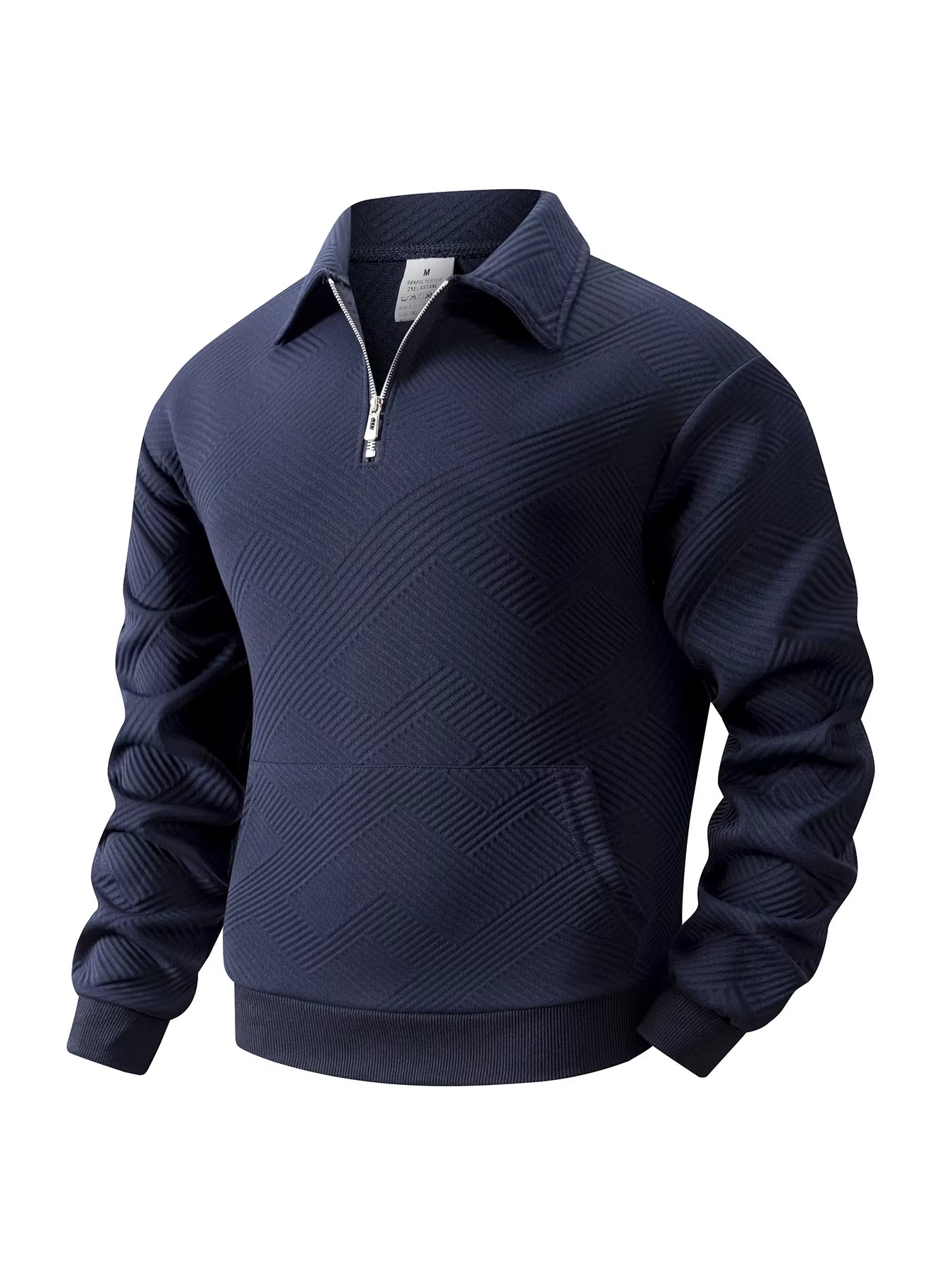 Mens Knitted Jacquard Quarter Zip Sweatshirts Long Sleeve Stand Collar Casual Pullover Texture Fall Sweatshirt
