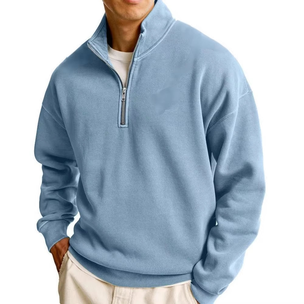 Men's Half-Zip Pullover Hoodie, Stand Collar Streetwear Top, Relaxed Fit Athletic Sweatshirt