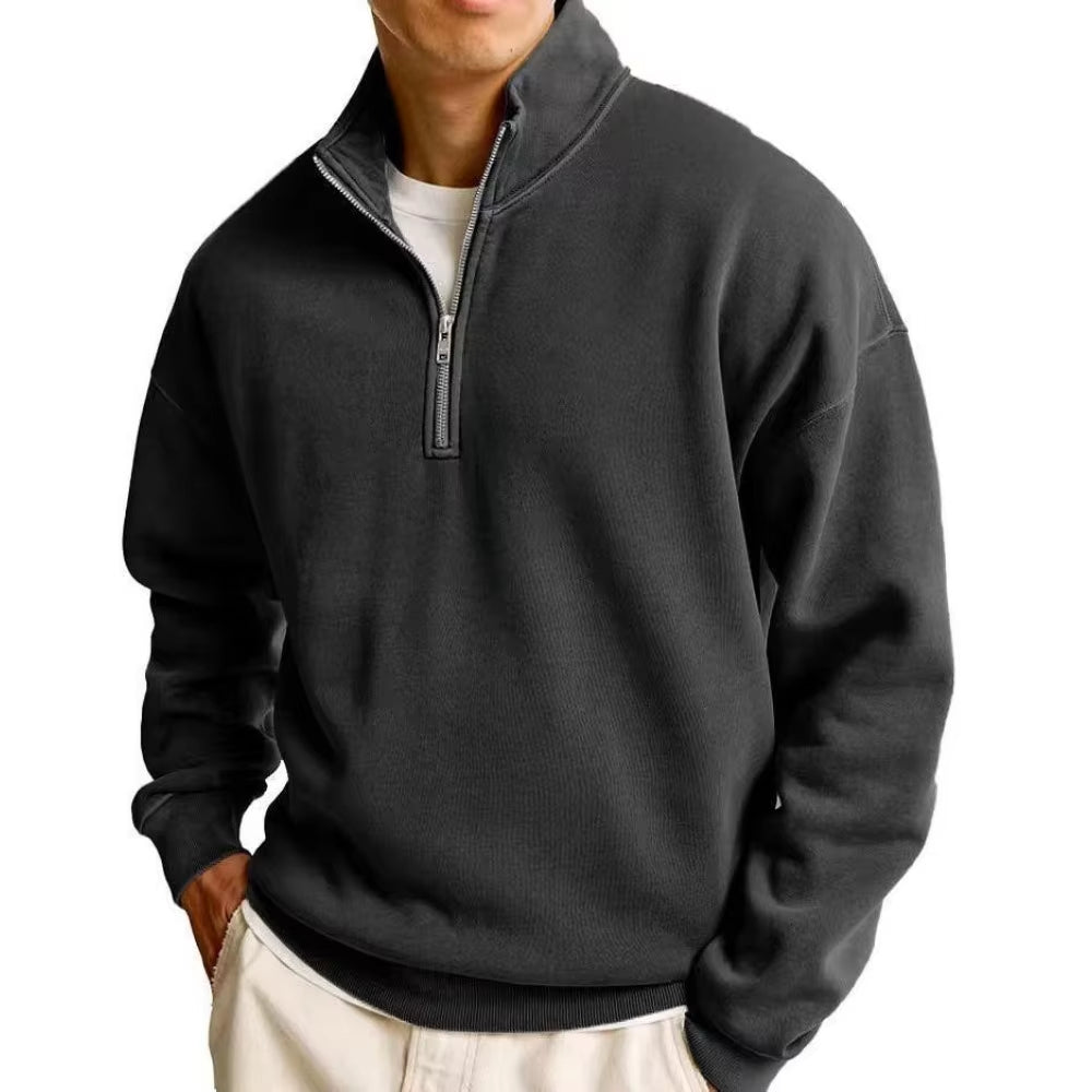 Men's Half-Zip Pullover Hoodie, Stand Collar Streetwear Top, Relaxed Fit Athletic Sweatshirt