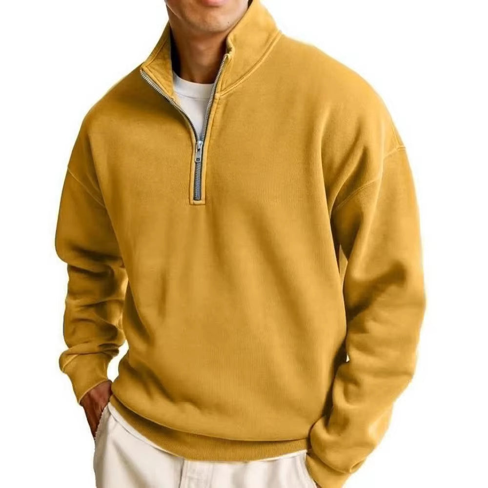 Men's Half-Zip Pullover Hoodie, Stand Collar Streetwear Top, Relaxed Fit Athletic Sweatshirt