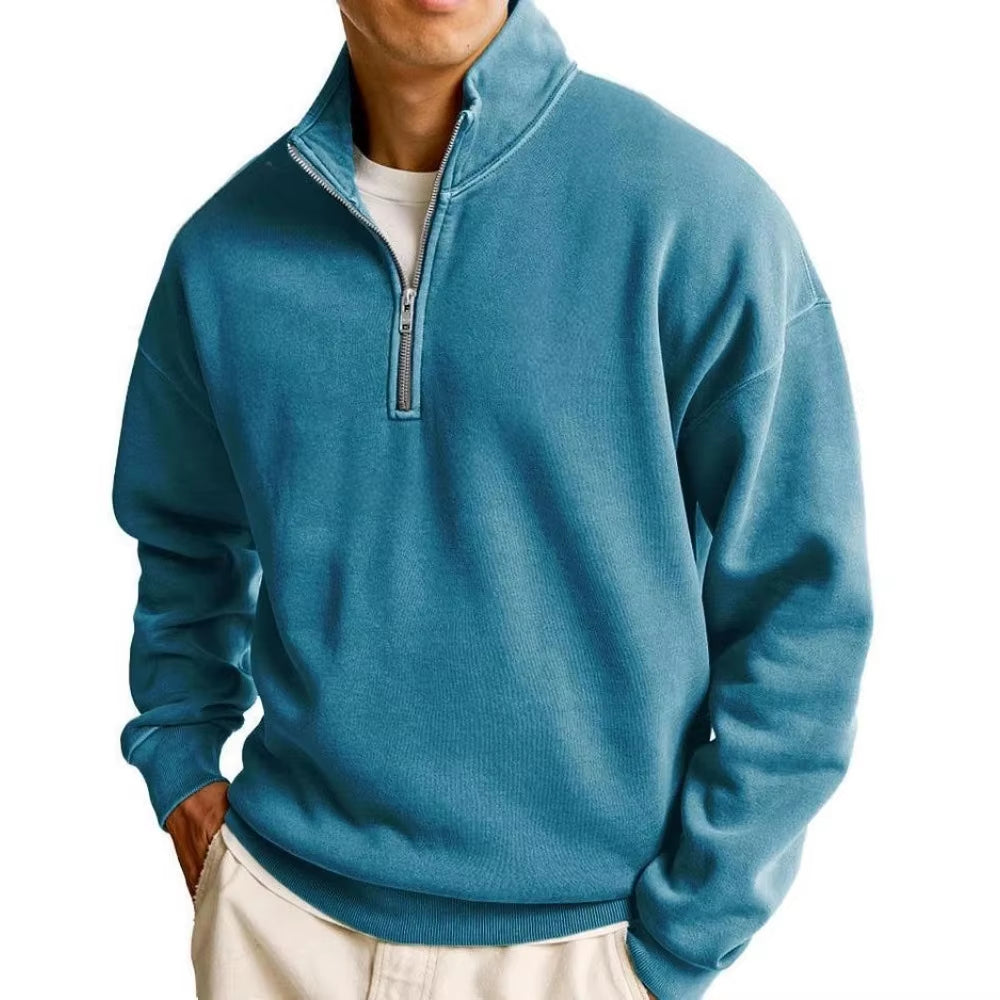 Men's Half-Zip Pullover Hoodie, Stand Collar Streetwear Top, Relaxed Fit Athletic Sweatshirt
