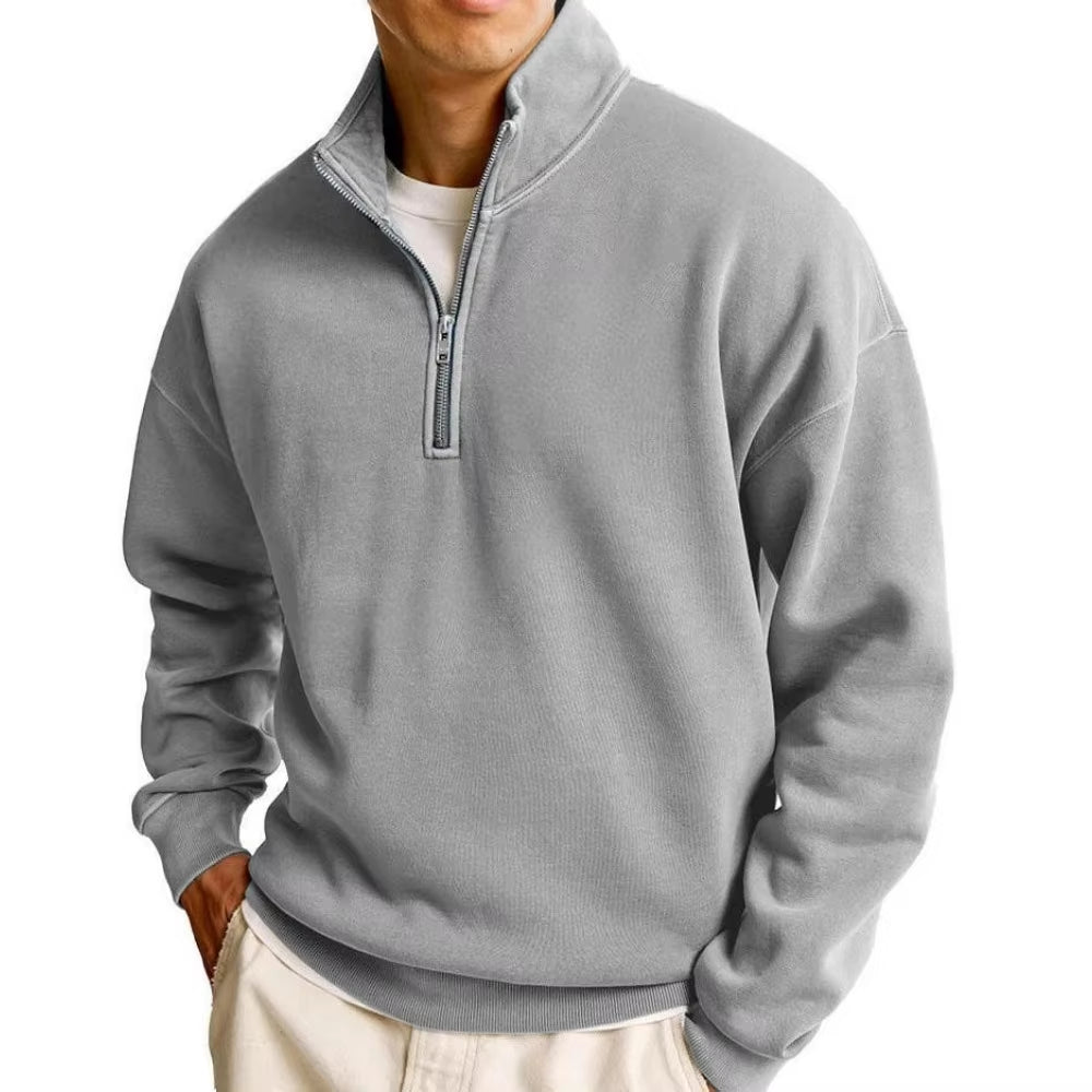 Men's Half-Zip Pullover Hoodie, Stand Collar Streetwear Top, Relaxed Fit Athletic Sweatshirt