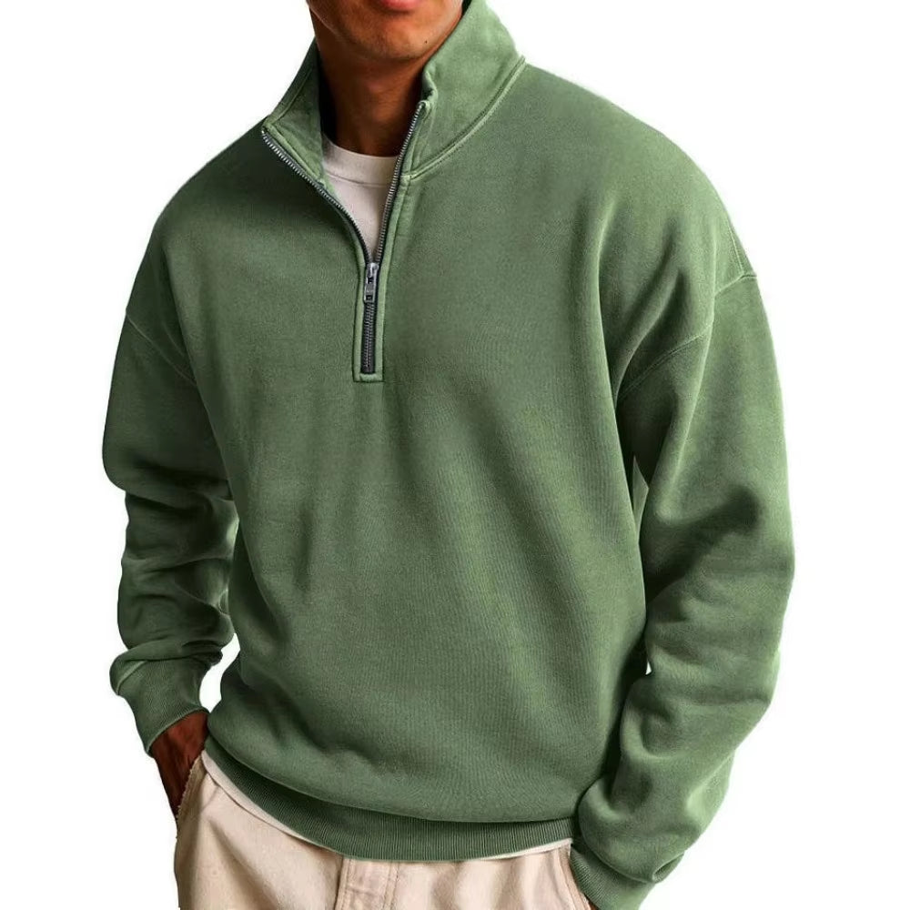 Men's Half-Zip Pullover Hoodie, Stand Collar Streetwear Top, Relaxed Fit Athletic Sweatshirt