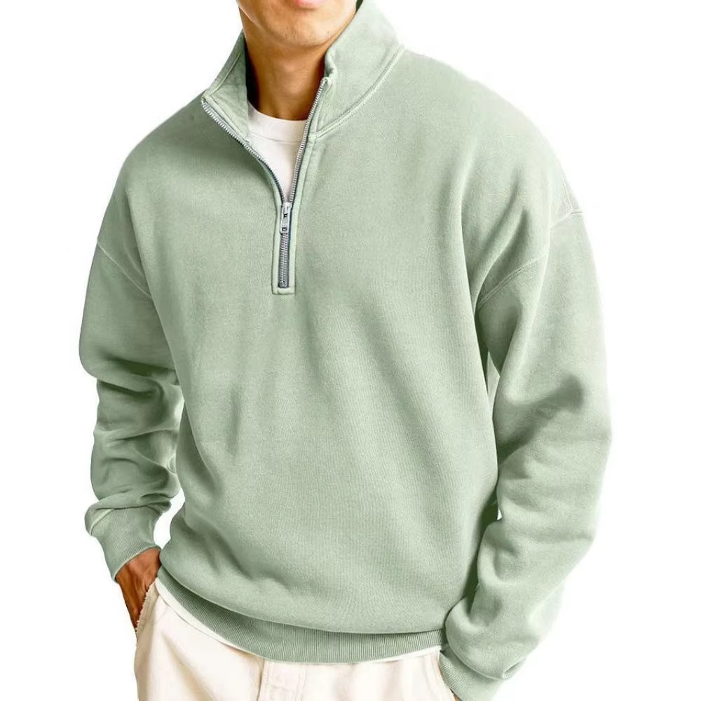 Men's Half-Zip Pullover Hoodie, Stand Collar Streetwear Top, Relaxed Fit Athletic Sweatshirt