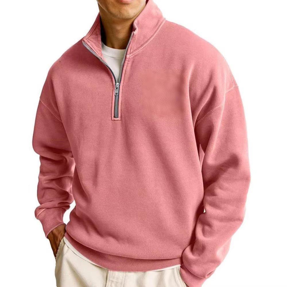 Men's Half-Zip Pullover Hoodie, Stand Collar Streetwear Top, Relaxed Fit Athletic Sweatshirt