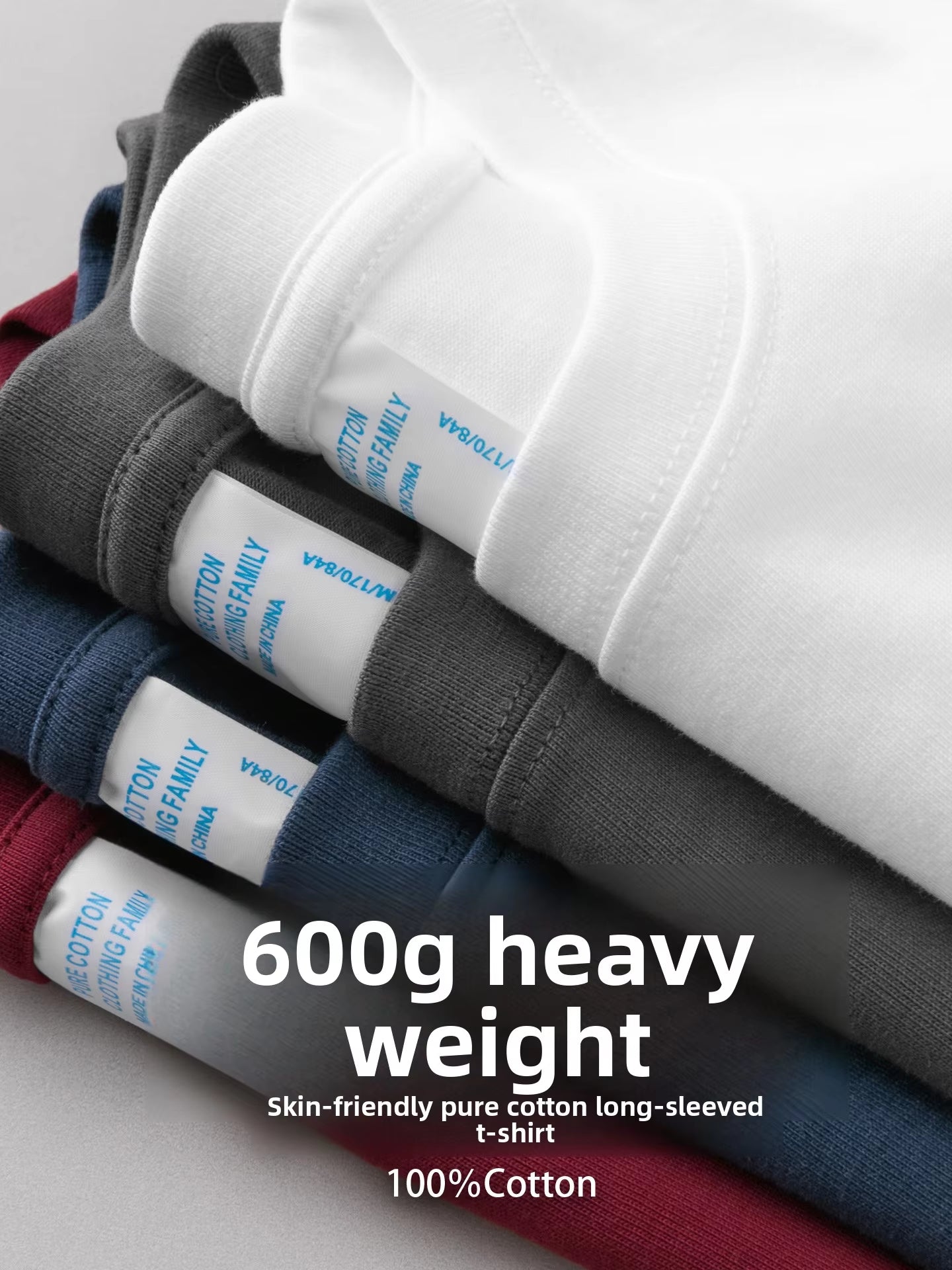 00G Heavyweight Pure Cotton Solid Color Long Sleeve T-Shirt for Men and Women, Loose Fit Versatile Base Shirt Top