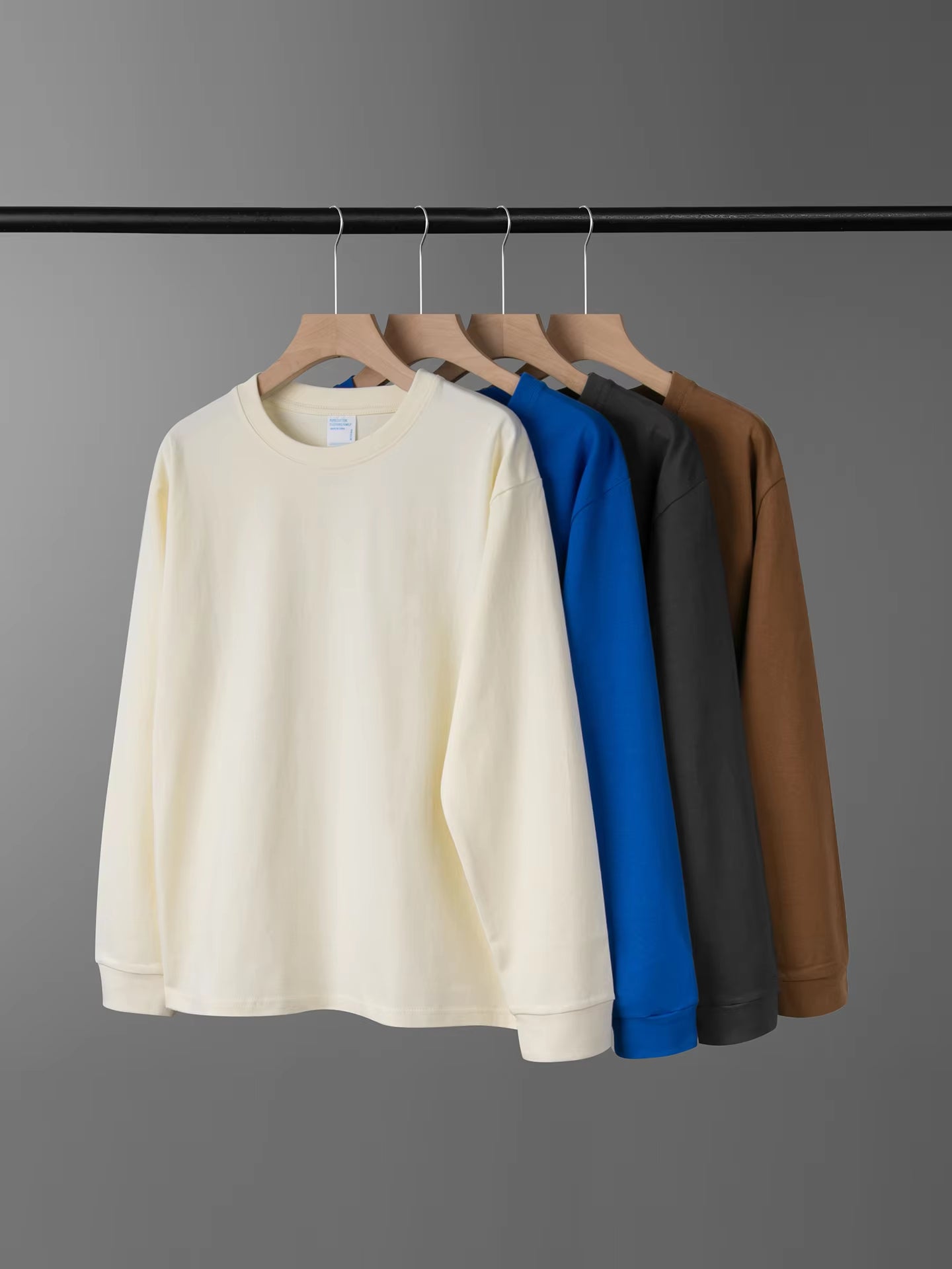 00G Heavyweight Pure Cotton Solid Color Long Sleeve T-Shirt for Men and Women, Loose Fit Versatile Base Shirt Top