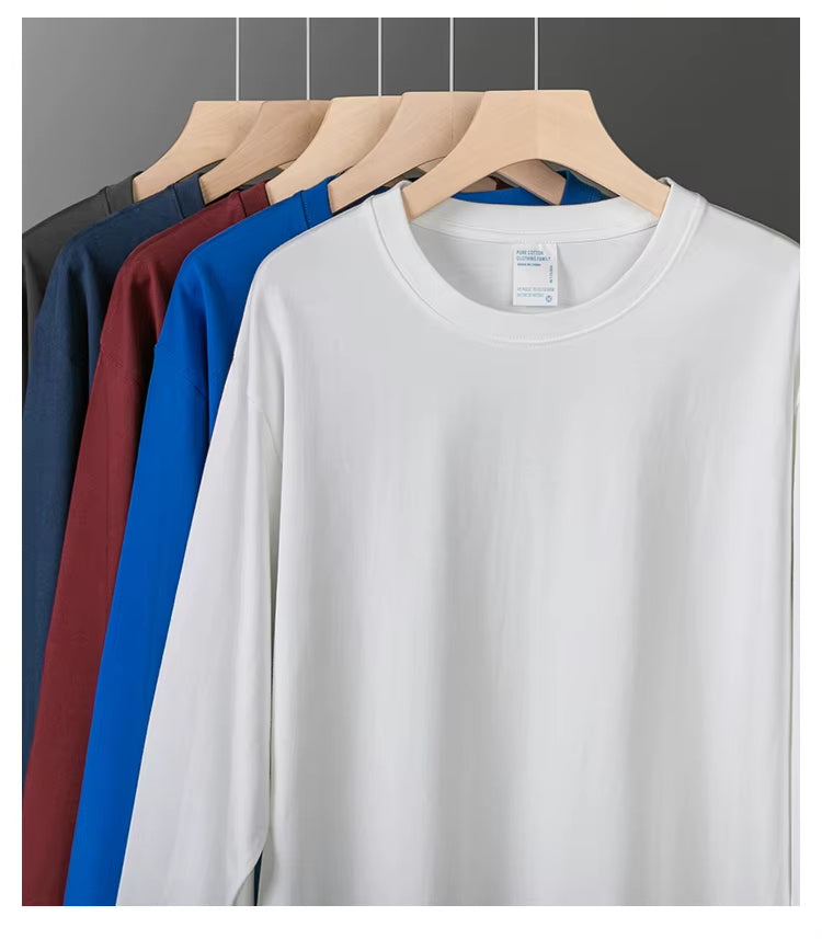 00G Heavyweight Pure Cotton Solid Color Long Sleeve T-Shirt for Men and Women, Loose Fit Versatile Base Shirt Top