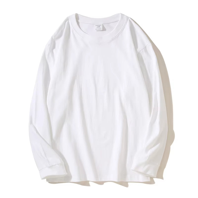 00G Heavyweight Pure Cotton Solid Color Long Sleeve T-Shirt for Men and Women, Loose Fit Versatile Base Shirt Top