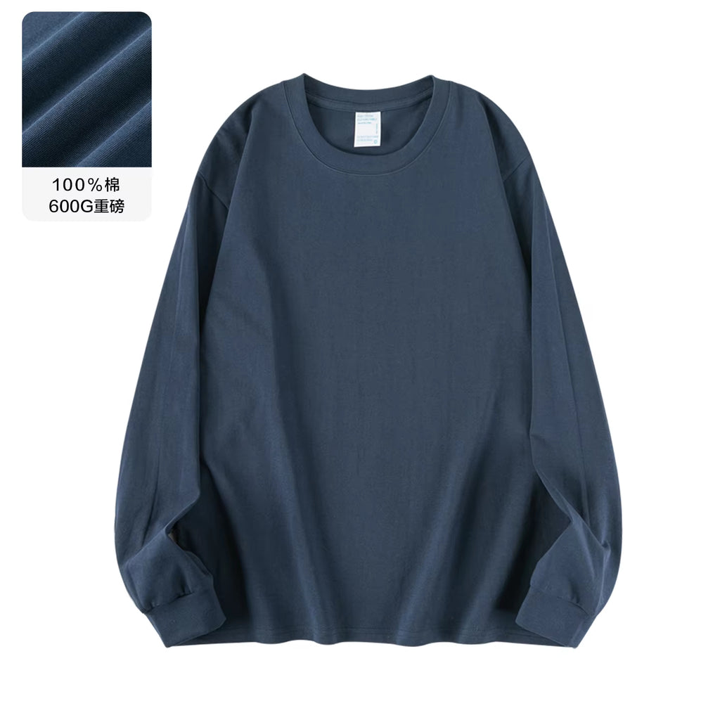 00G Heavyweight Pure Cotton Solid Color Long Sleeve T-Shirt for Men and Women, Loose Fit Versatile Base Shirt Top