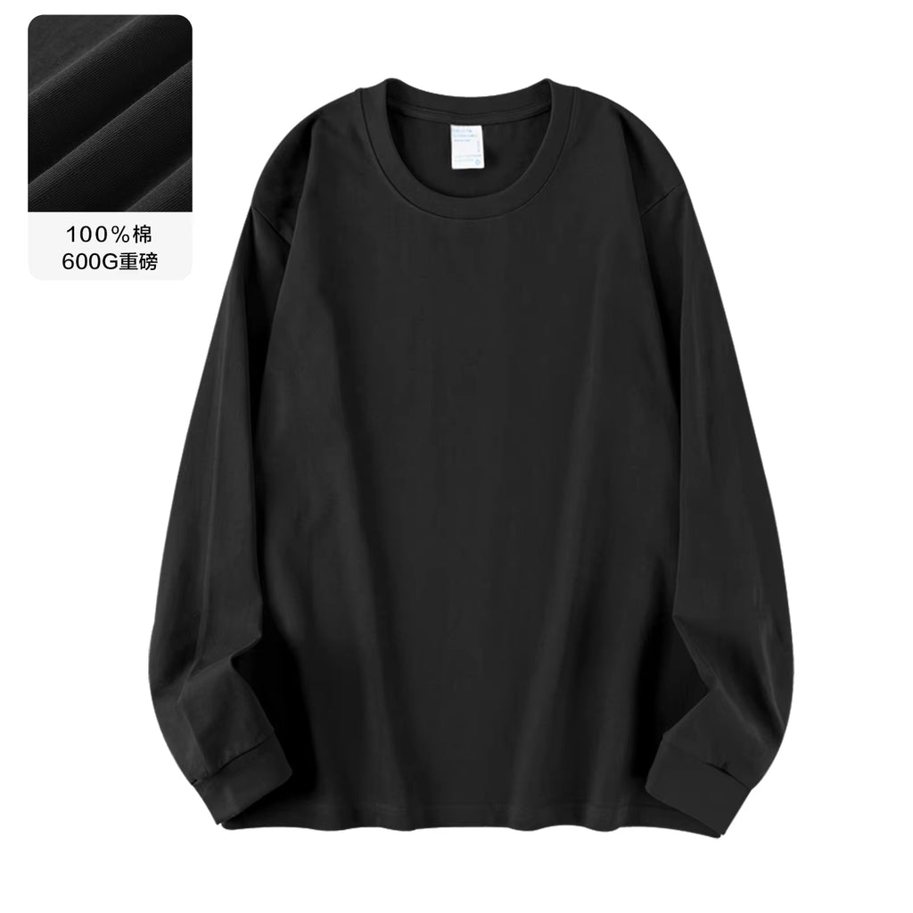 00G Heavyweight Pure Cotton Solid Color Long Sleeve T-Shirt for Men and Women, Loose Fit Versatile Base Shirt Top