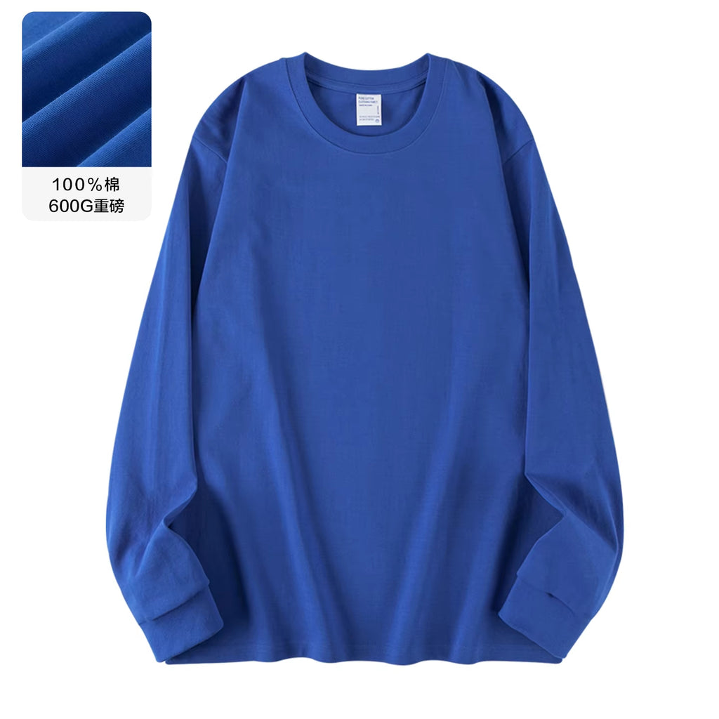 00G Heavyweight Pure Cotton Solid Color Long Sleeve T-Shirt for Men and Women, Loose Fit Versatile Base Shirt Top