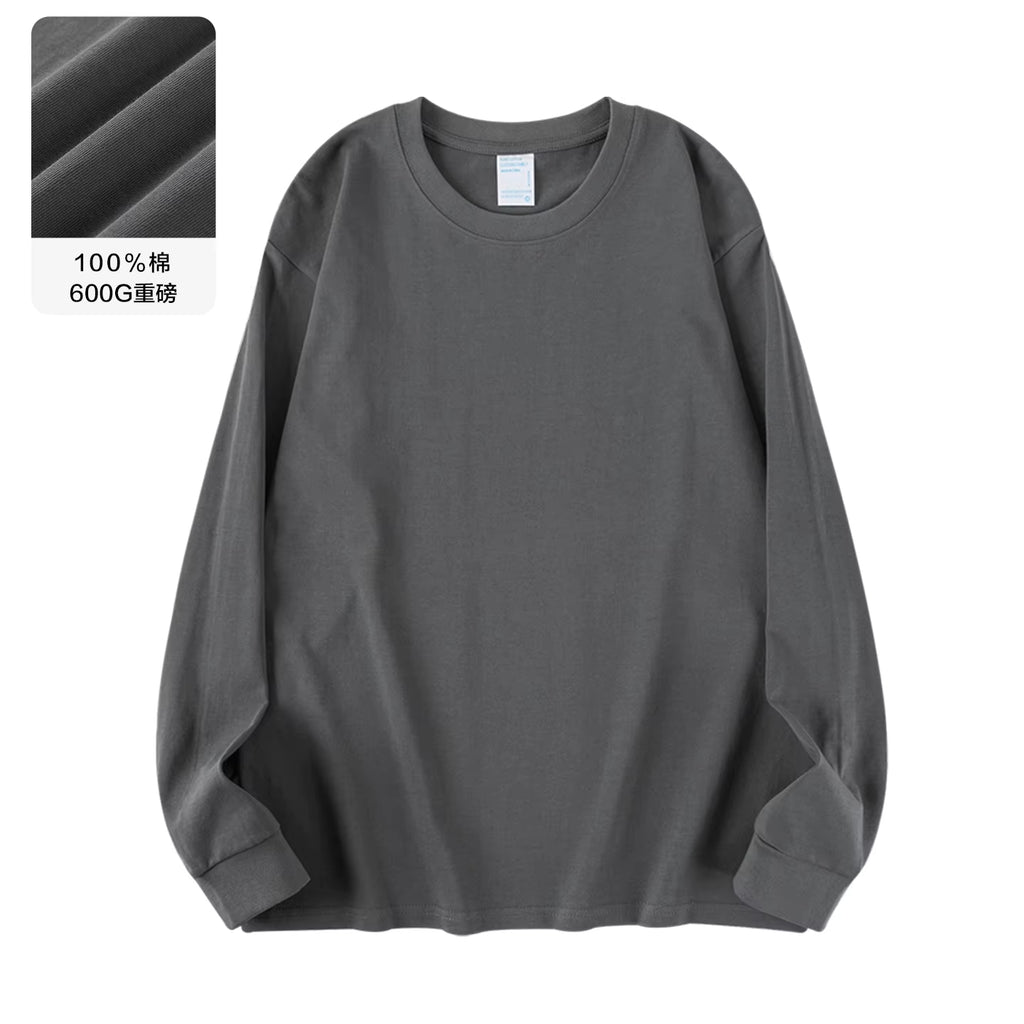 00G Heavyweight Pure Cotton Solid Color Long Sleeve T-Shirt for Men and Women, Loose Fit Versatile Base Shirt Top
