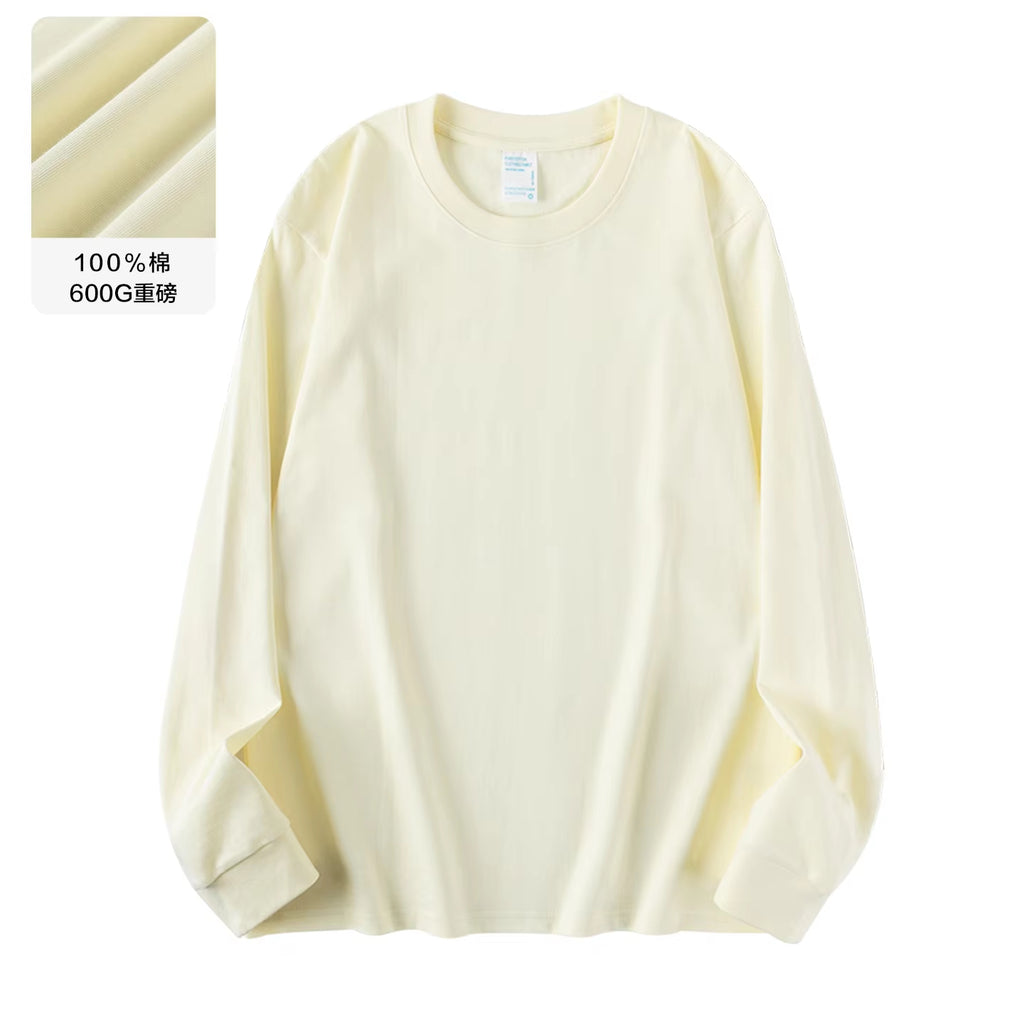 00G Heavyweight Pure Cotton Solid Color Long Sleeve T-Shirt for Men and Women, Loose Fit Versatile Base Shirt Top