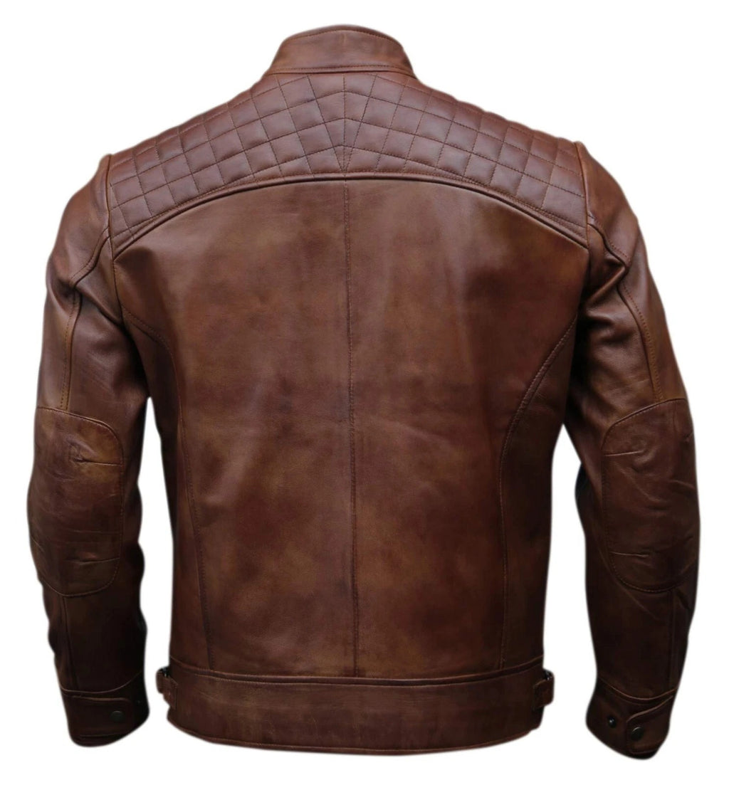 Men's Café racer Style Biker Motorcycle Leather Jacket Genuine Sheepskin Leather