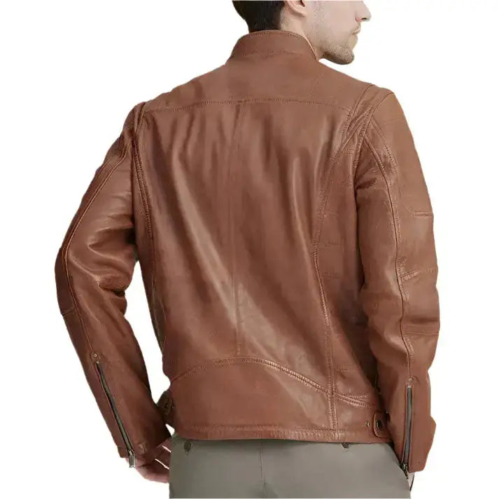 Mens Brown Leather Biker Jacket